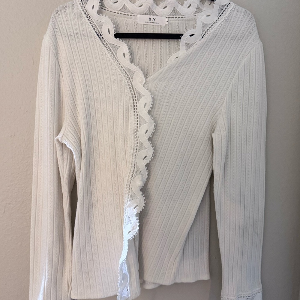 White Cardigan with Lace Detail